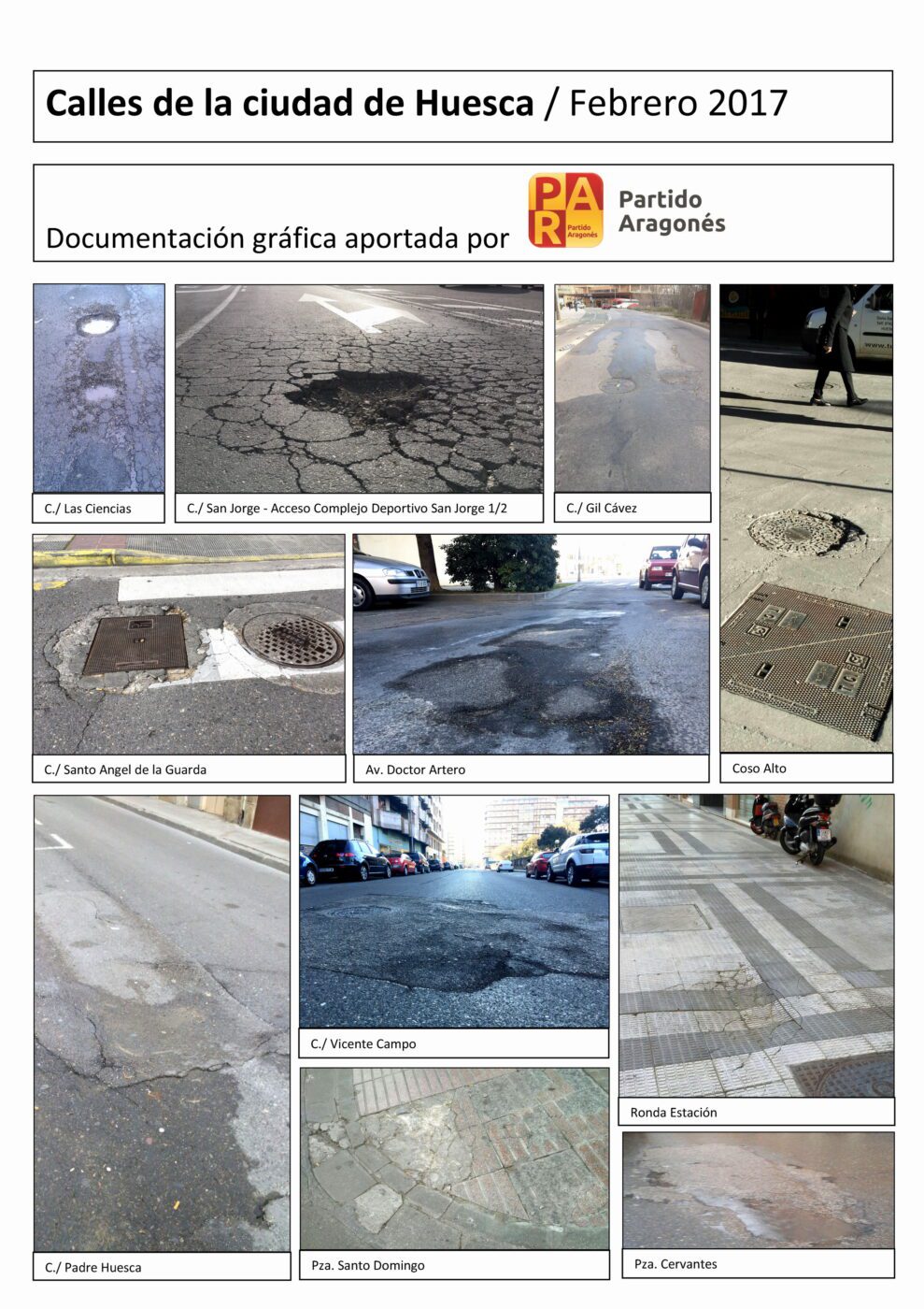 Documentacion gráfica sobre el deterioro de las calles de Huesca - Primera Página
