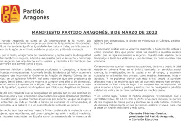 MANIFIESTO PARTIDO ARAGONÉS, 8 DE MARZO DE 2023